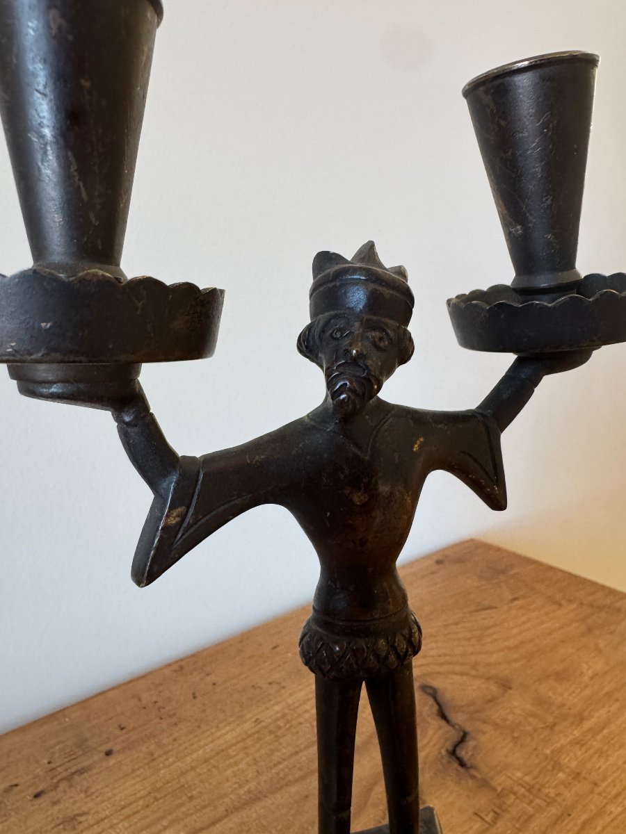  Rare bougeoir anthropomorphe à deux lumières – Renaissance – Haute Époque -Chandelier-photo-5