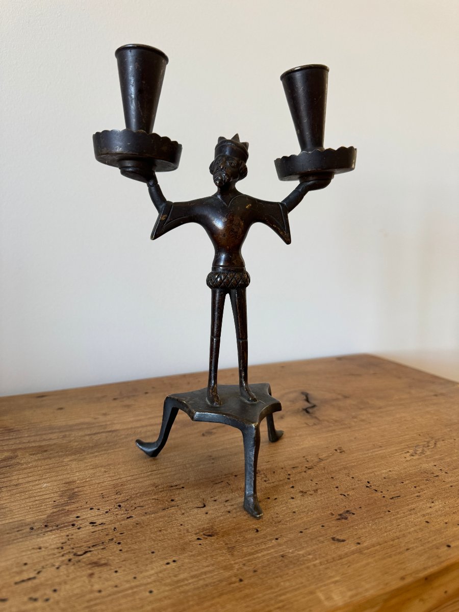  Rare bougeoir anthropomorphe à deux lumières – Renaissance – Haute Époque -Chandelier-photo-6