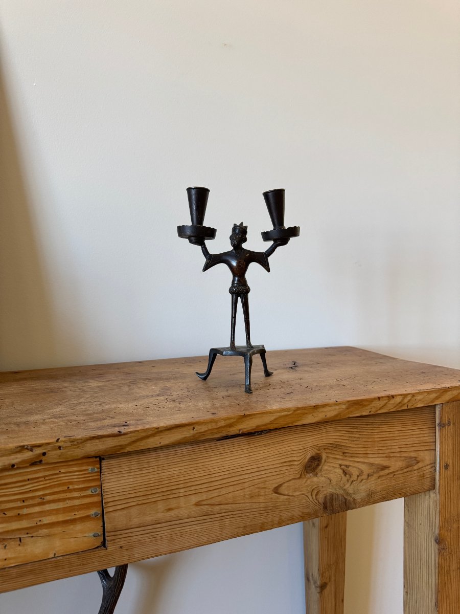  Rare bougeoir anthropomorphe à deux lumières – Renaissance – Haute Époque -Chandelier-photo-7