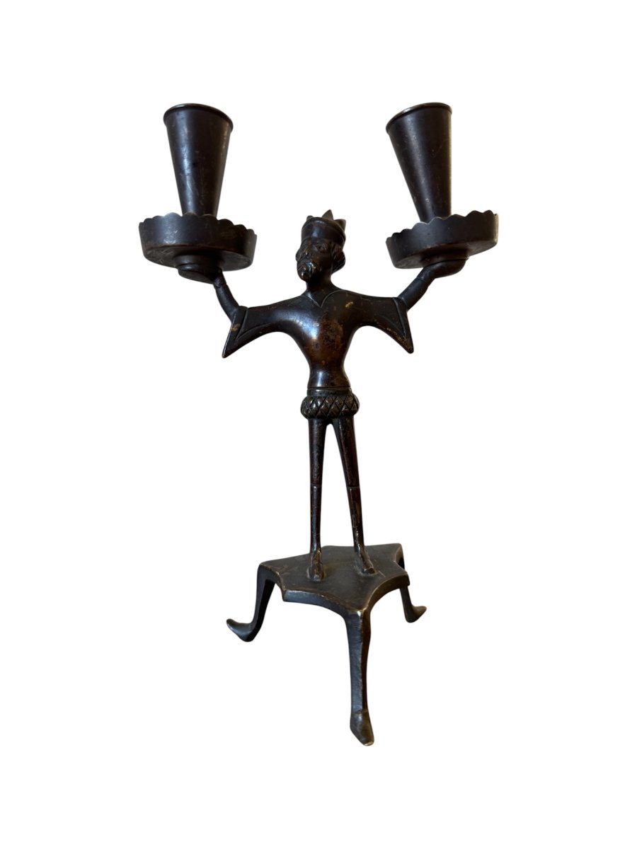  Rare bougeoir anthropomorphe à deux lumières – Renaissance – Haute Époque -Chandelier