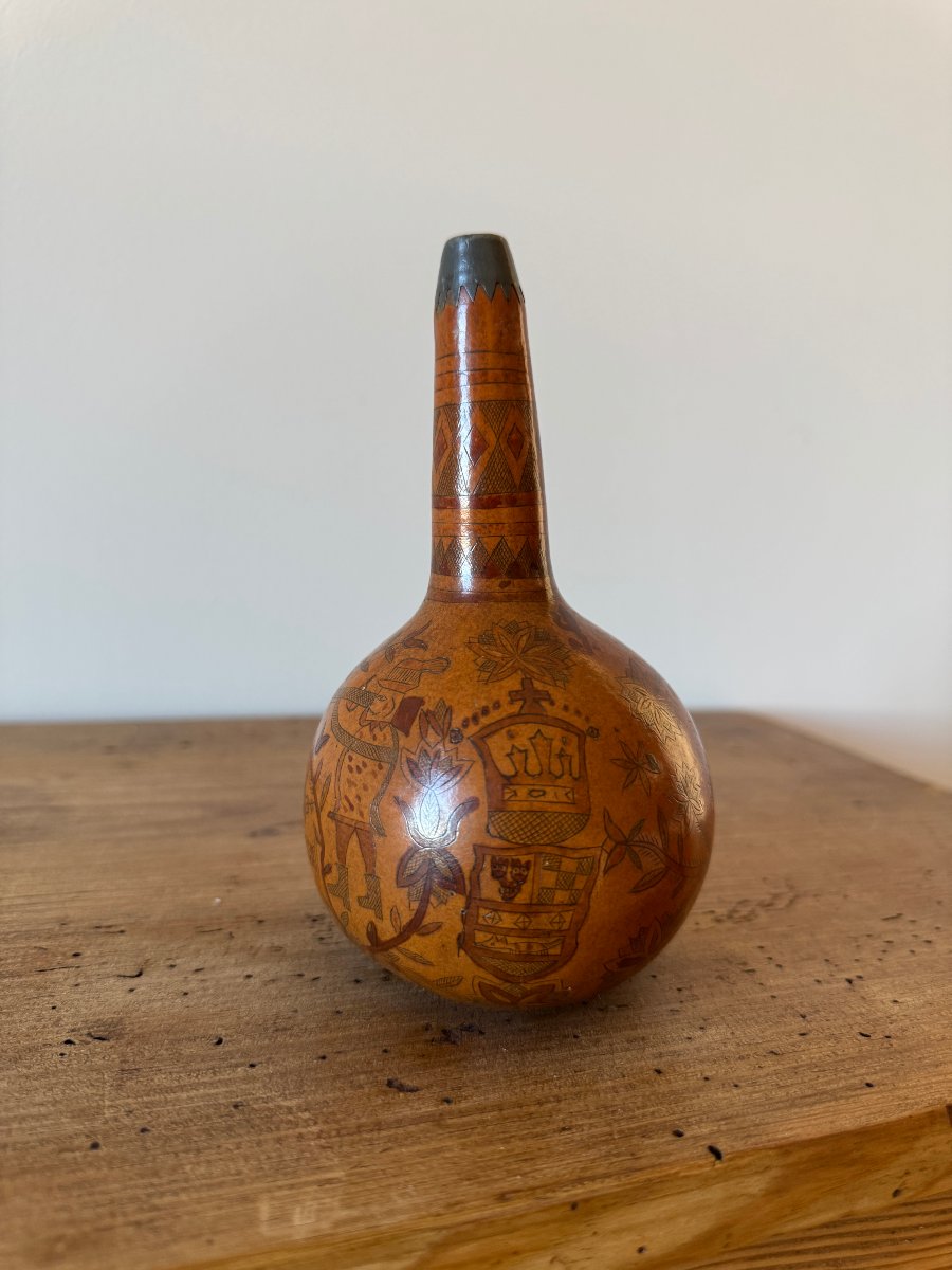 Mus&eacute;e - Poire &agrave; poudre de chasse en calebasse polychrome &ndash; Art populaire - H&eacute;raldique-photo-2