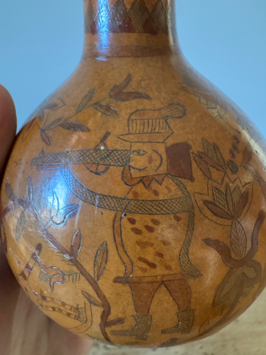 Mus&eacute;e - Poire &agrave; poudre de chasse en calebasse polychrome &ndash; Art populaire - H&eacute;raldique-photo-5