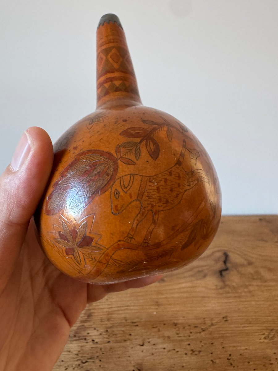 Mus&eacute;e - Poire &agrave; poudre de chasse en calebasse polychrome &ndash; Art populaire - H&eacute;raldique-photo-6