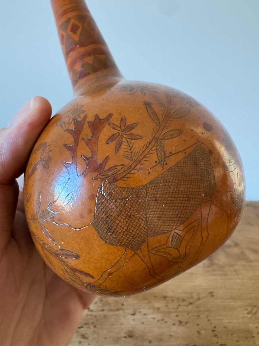 Mus&eacute;e - Poire &agrave; poudre de chasse en calebasse polychrome &ndash; Art populaire - H&eacute;raldique-photo-7