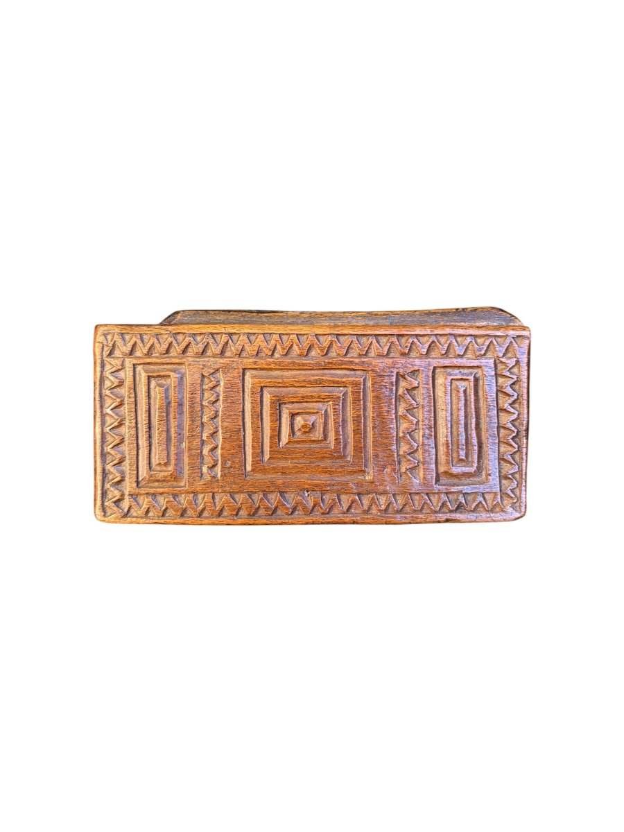 Small Carved Single-piece Wooden Chest – Lace-maker's Box, Love Box – Folk Art