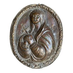 Plate Of Light - Virgin, Mater Dolorosa - Repoussé Copper - Haute Epoque