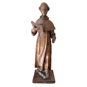 Sculpture - Statue En Bois - Chanoine, Saint Homme Au Livre - Ecole Allemande - Haute époque