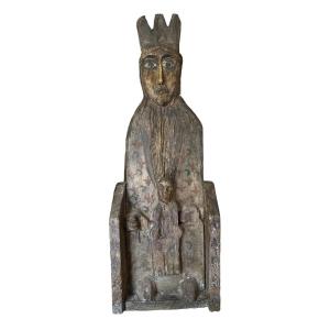 Statuaire , Sculpture - Vierge En Majest&eacute; - Sedes Sapientiae - Tr&ocirc;ne De Sagesse - Art Populaire