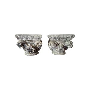 Fragment architectural – Paire de chapiteaux  corinthiens sculpté – chapiteau en pierre