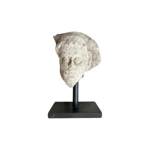 Statuaire M&eacute;di&eacute;val - Sculpture &ndash; Fragment de bas-relief, t&ecirc;te sculpt&eacute;e &ndash; Haute &Eacute;poque &ndash; gothique