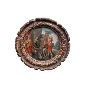 Tondo – Huile sur panneau – Christ humilié portant la croix – Chemin de croix – Italie du Nord