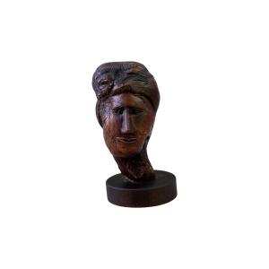 Sculpture - Face, Folk-style Female Bust Carved From A Piece Of Burl Wood – Folk Art