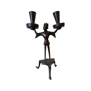 Rare bougeoir anthropomorphe à deux lumières – Renaissance – Haute Époque -Chandelier