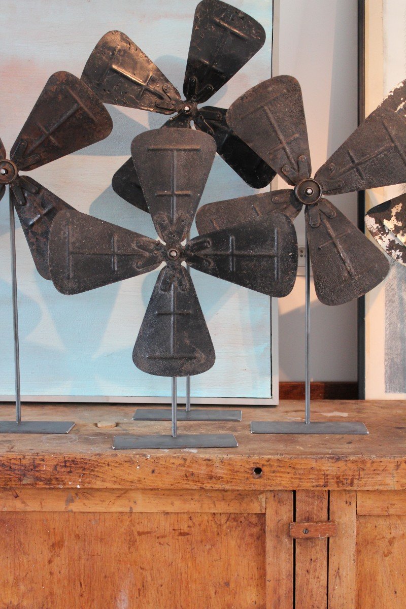 'industrial Flowers' - Collection Of 10 Old Patinated Industrial Ventilation Propellers-photo-6