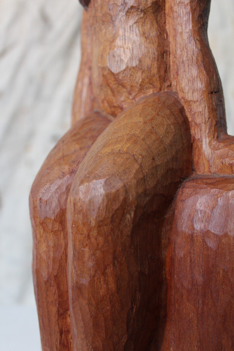 Primitive Carved Sitting Woman Sculpture-photo-2