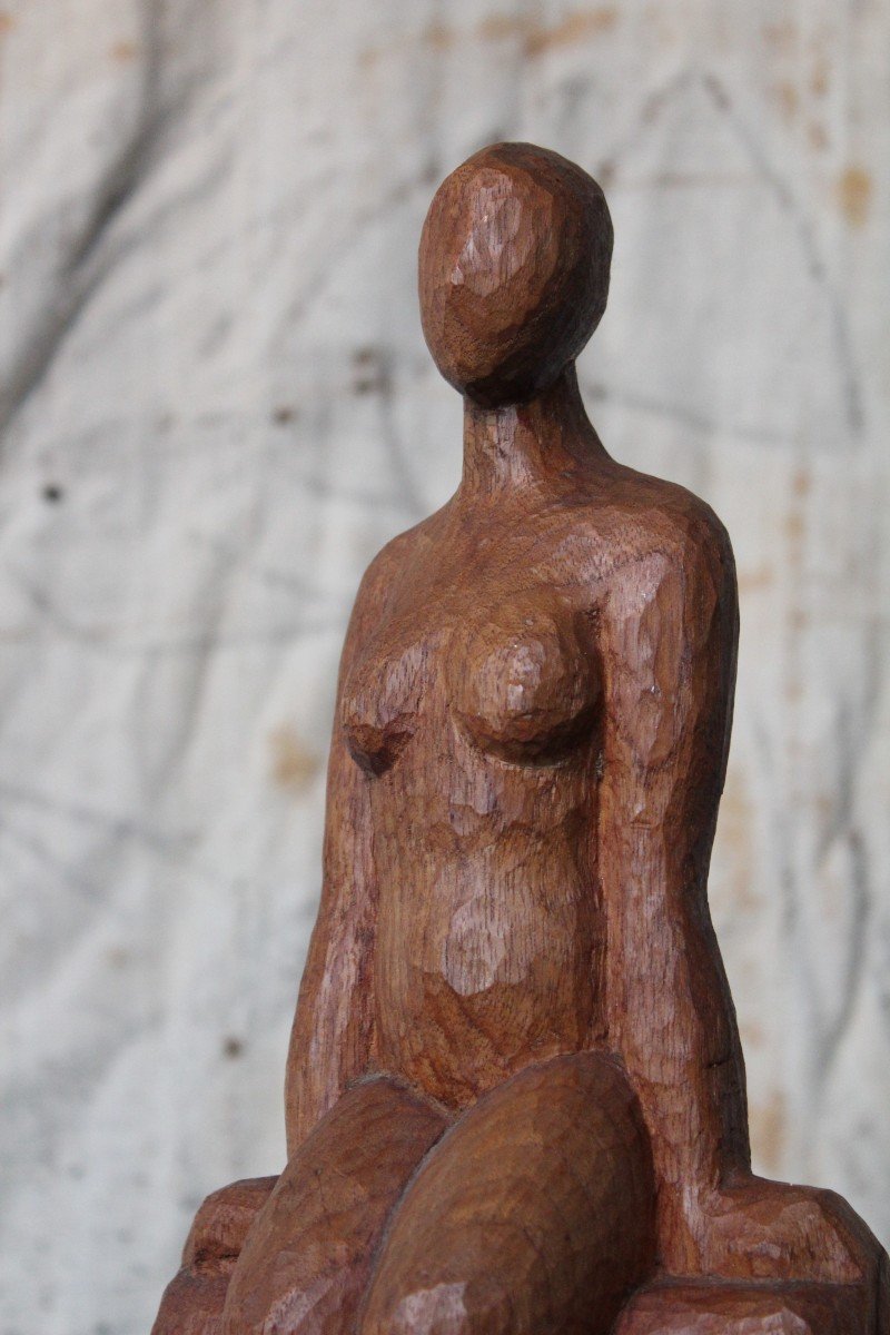 Primitive Carved Sitting Woman Sculpture-photo-3
