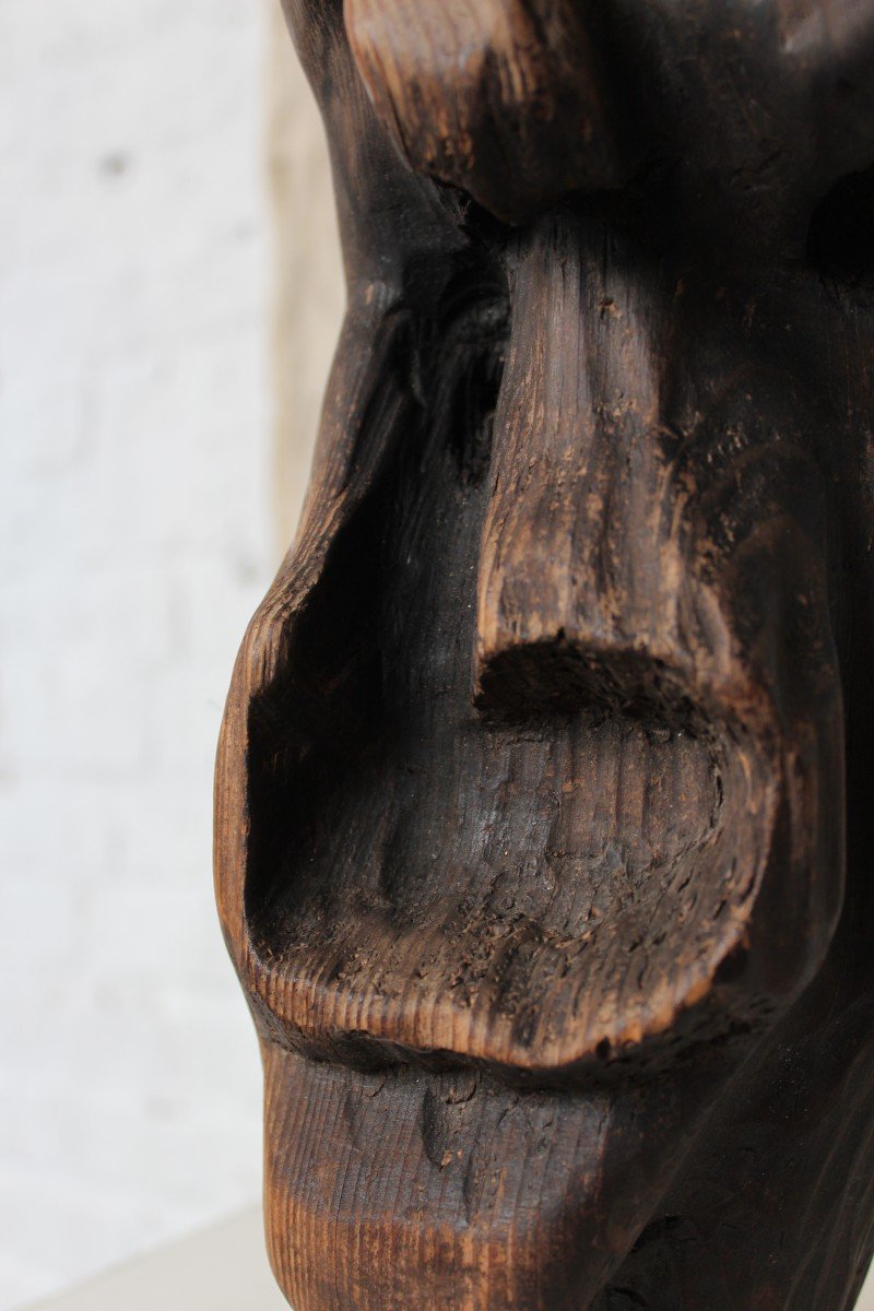 Carved Wooden Face Sculpture 1950s-photo-5