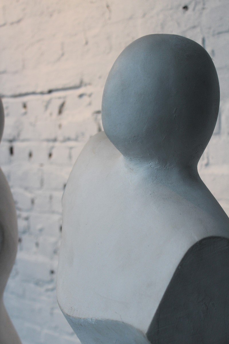 Pair Of Plaster Modernist Female Sculptures-photo-2