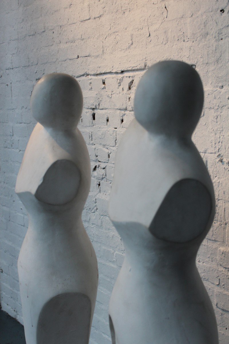 Pair Of Plaster Modernist Female Sculptures-photo-3