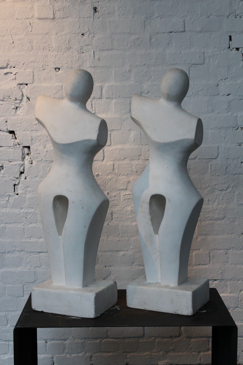 Pair Of Plaster Modernist Female Sculptures