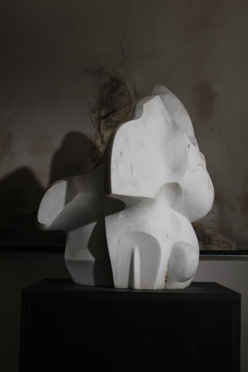 White Marble Sculpture By Pol Spilliaert (1935-2023)-photo-4