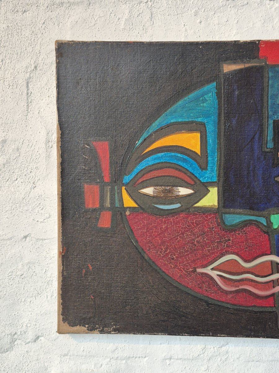 Ancienne peinture cubiste 'Visage'-photo-3