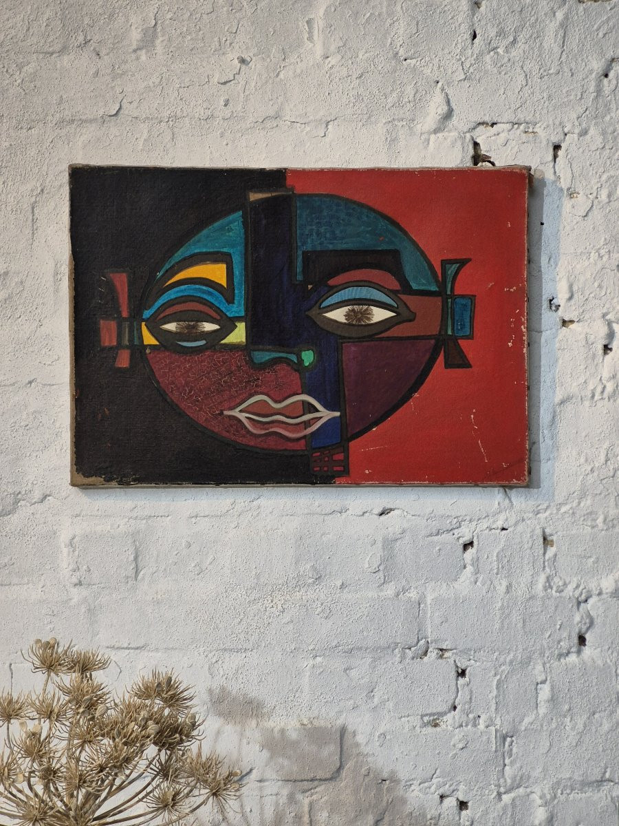 Ancienne peinture cubiste 'Visage'-photo-4