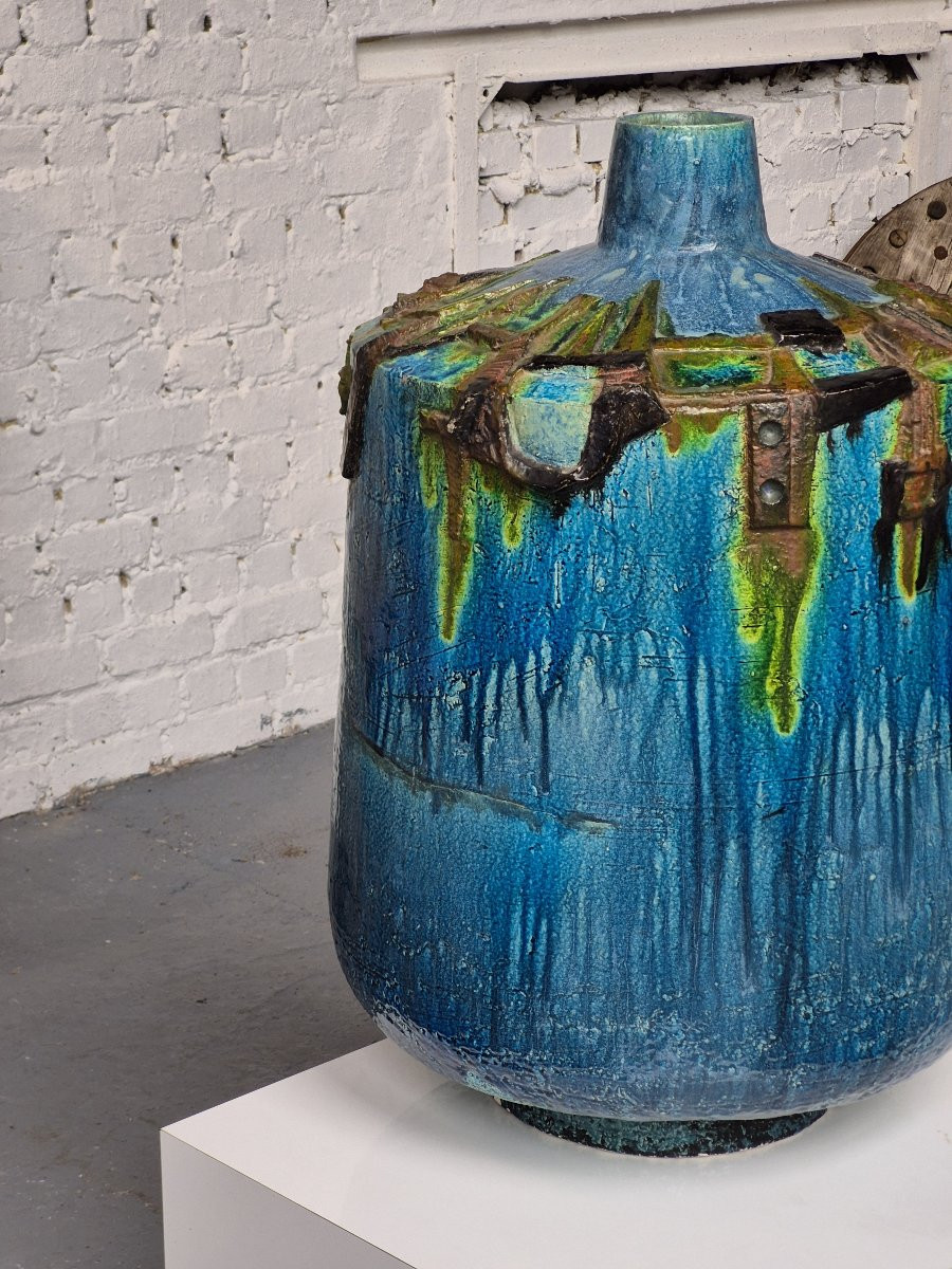 Vase brutaliste en céramique XXL de Paul De Bruyne-photo-3