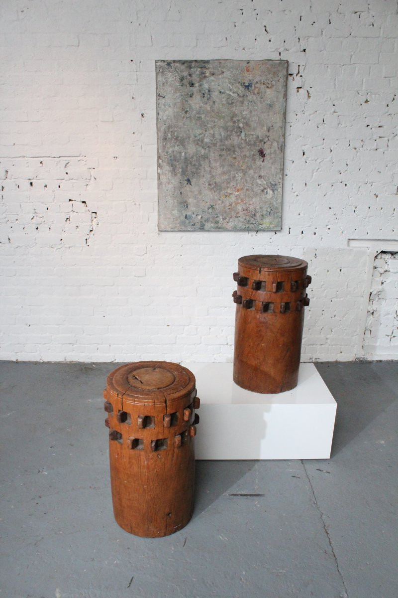 Paire de moulins à sucre Africains anciens-photo-2