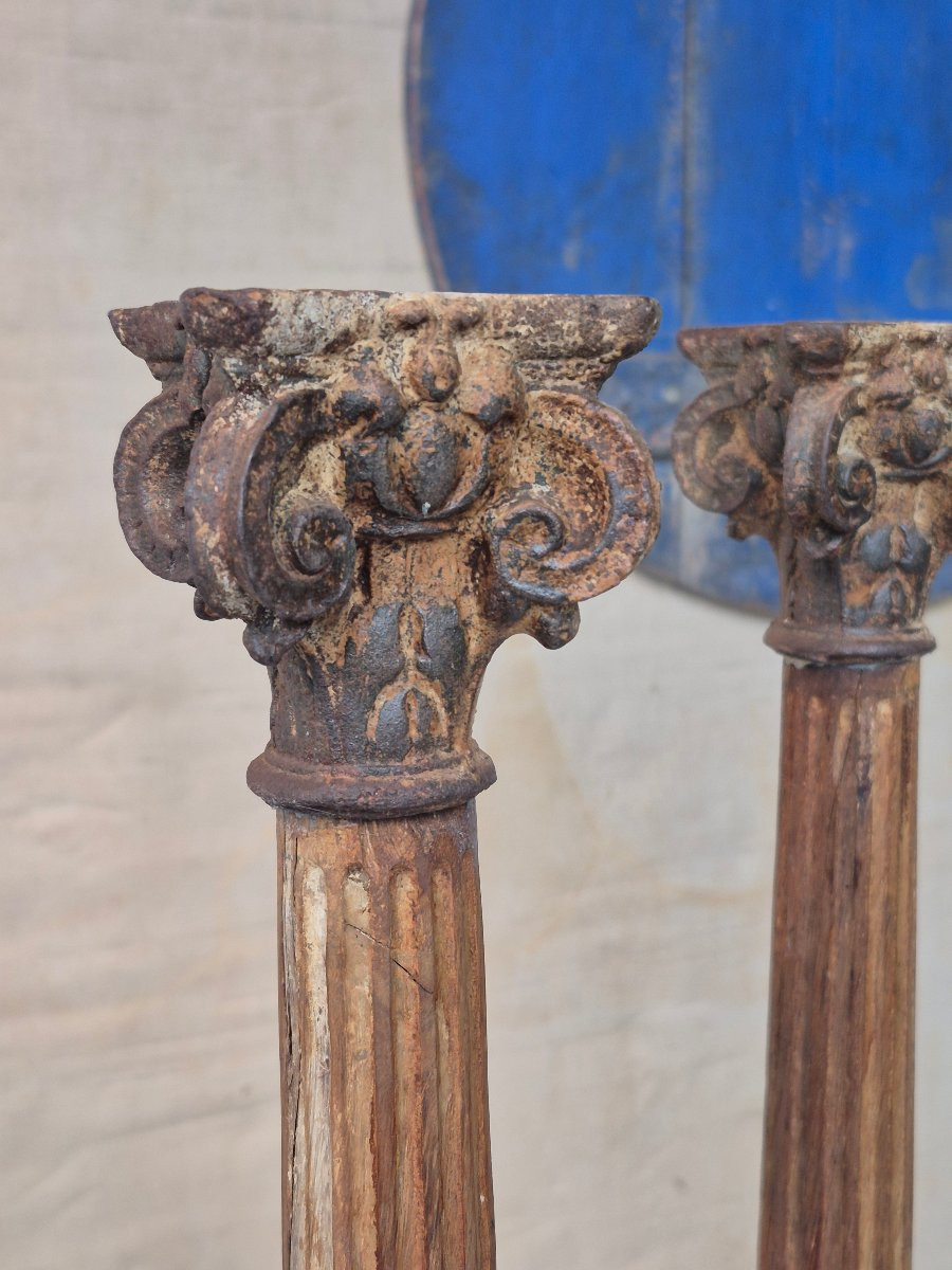 Paire de colonnes en chêne du XIXe -photo-3