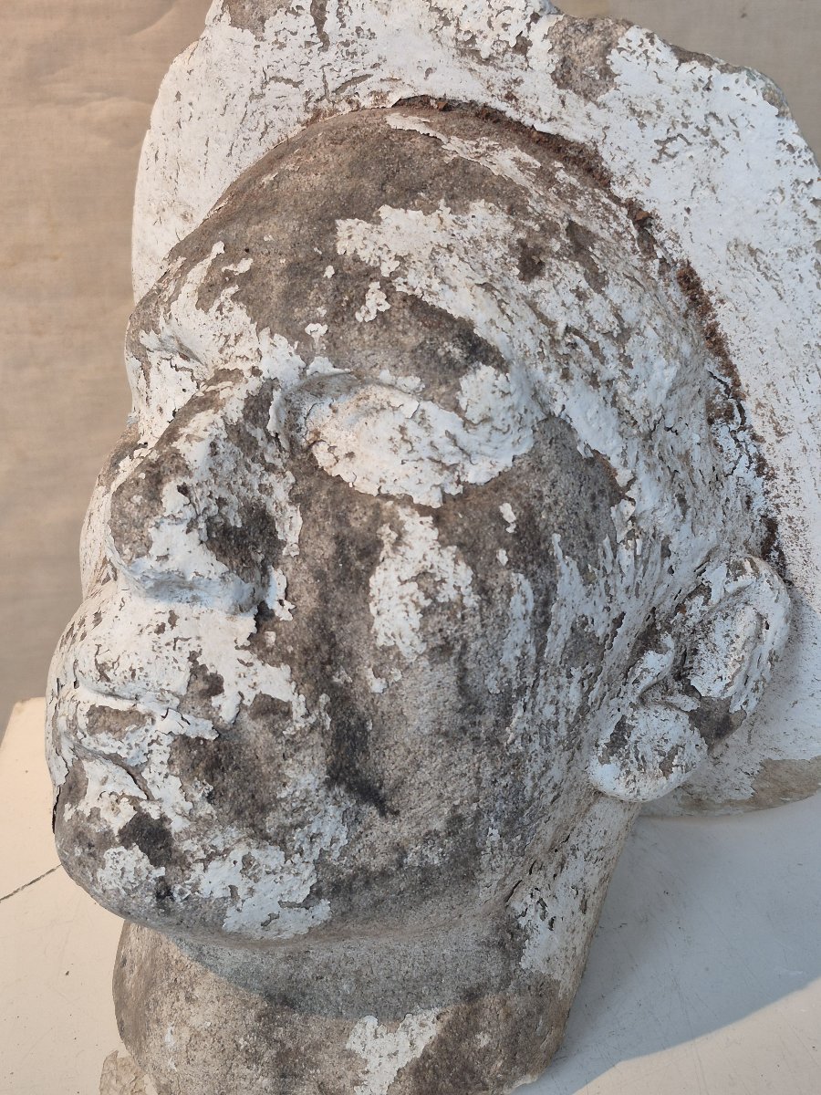 Ancienne sculpture d' une tête de mineur-photo-2
