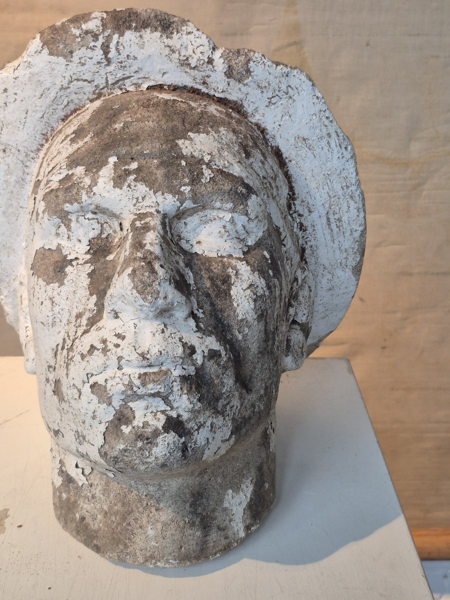 Ancienne sculpture d' une tête de mineur-photo-3