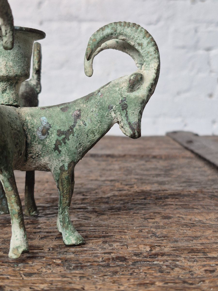 Verdigris Ram Candleholder-photo-4
