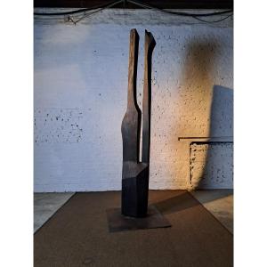 'face 2 Face' - Abstract Ebonized Wood Sculpture