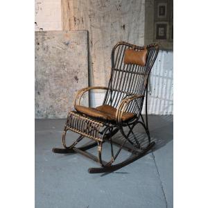 Fauteuil à bascule en rotin - années 1960