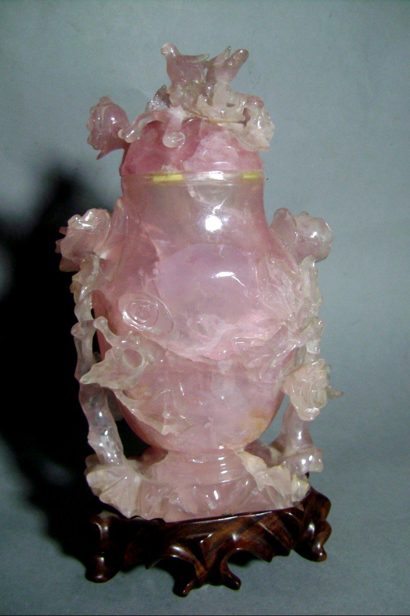 Vase couvert en quartz rose. Chine début XXème.-photo-3