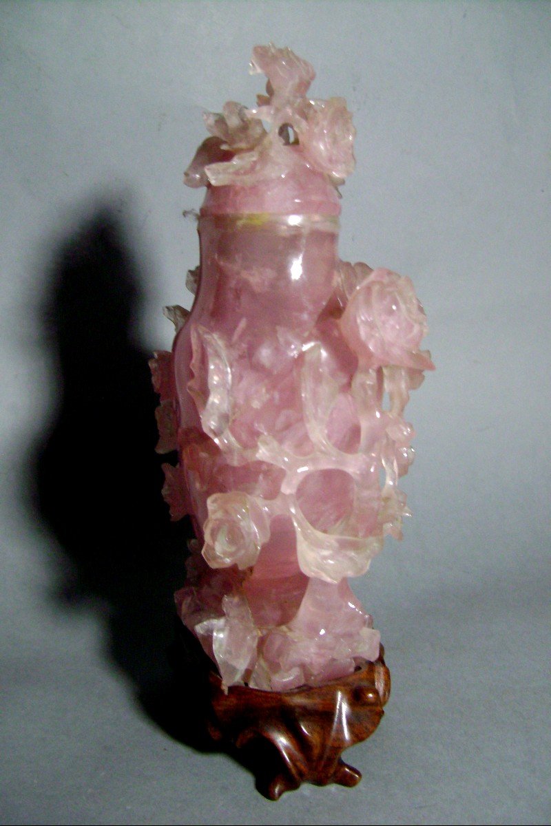 Vase couvert en quartz rose. Chine début XXème.-photo-4
