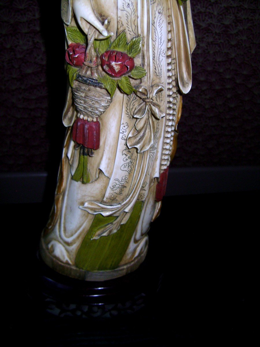 Polychrome Ivory Okimono. Gwan-yin. China 1920-30.-photo-3