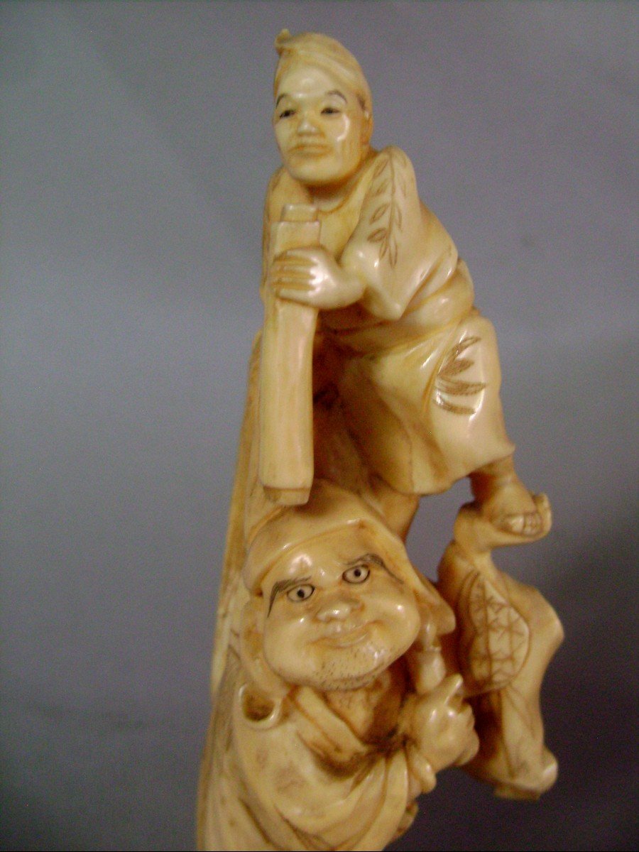 Ivory Okimono. Daikoku And His Fly Swatter. Japan Meiji Period (1868-1912)-photo-2
