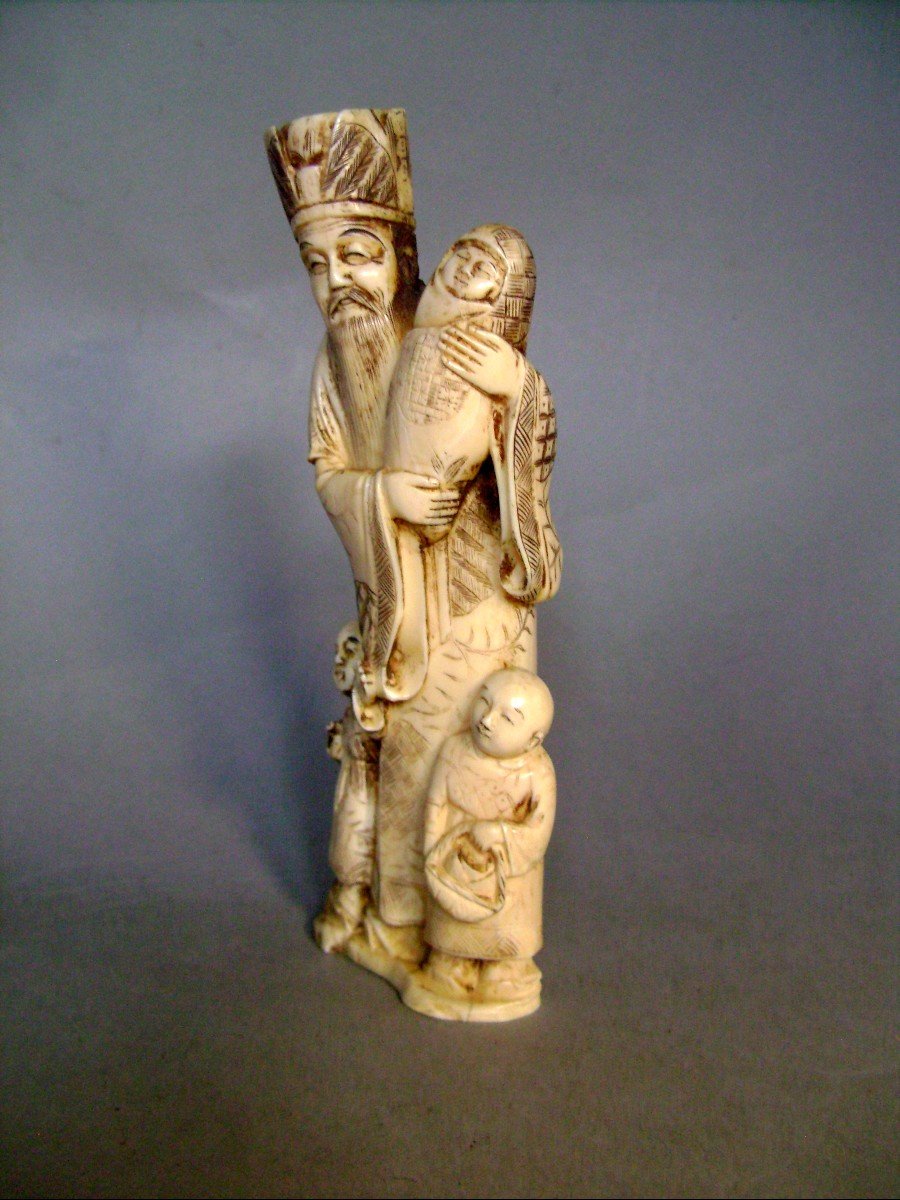 Okimono In Ivory. Character Of The Tao. Japan Meiji Period (1868-1912)-photo-2