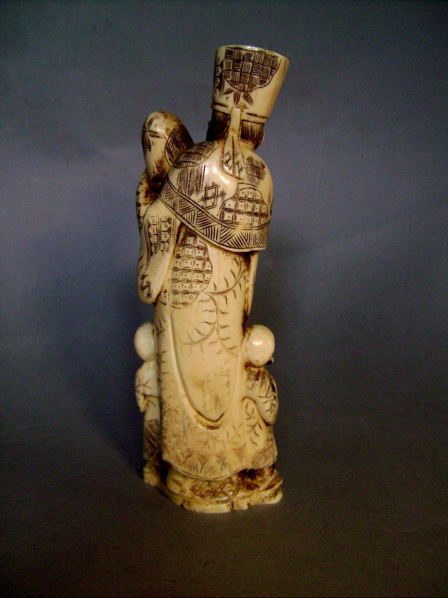 Okimono In Ivory. Character Of The Tao. Japan Meiji Period (1868-1912)-photo-3
