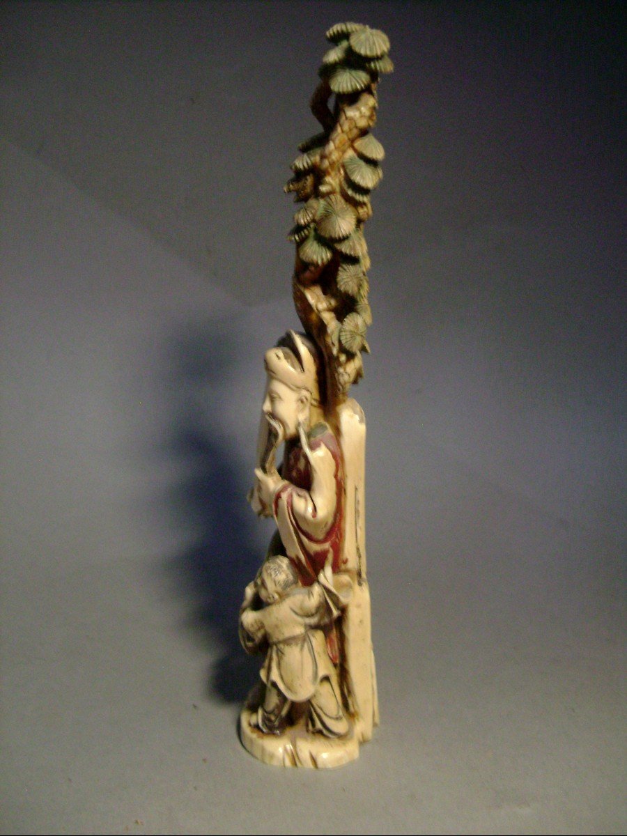 Okimono In Ivory. The Old Sage And The Child. China 1920-30-photo-3