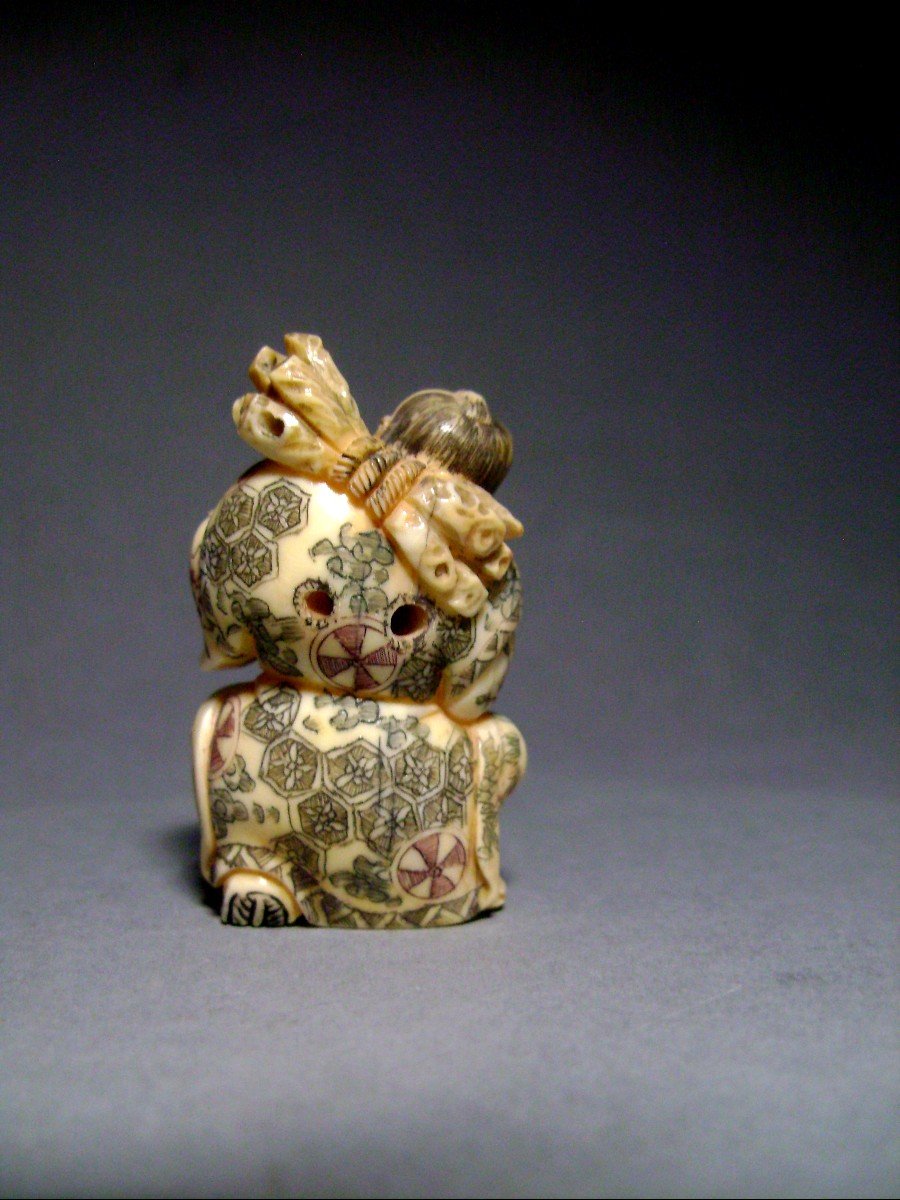 Netsuke en ivoire. Bûcheron. Japon Fin époque Taisho (1912-1928 )-photo-4