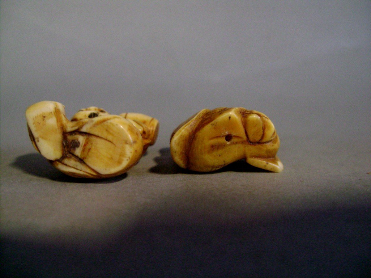 Two Ivory Netsuke. Daikoku And Fukurokuju. Japan Meiji Period (1868-1912)-photo-1
