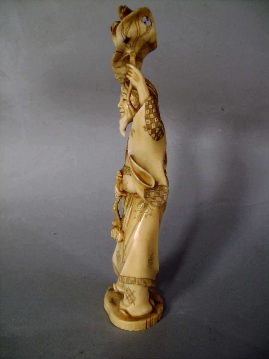 Okimono In Ivory. Gamma Sennin And His Toad. Signed Mitsuaki. Japan Meiji Period (1868-1912)-photo-3