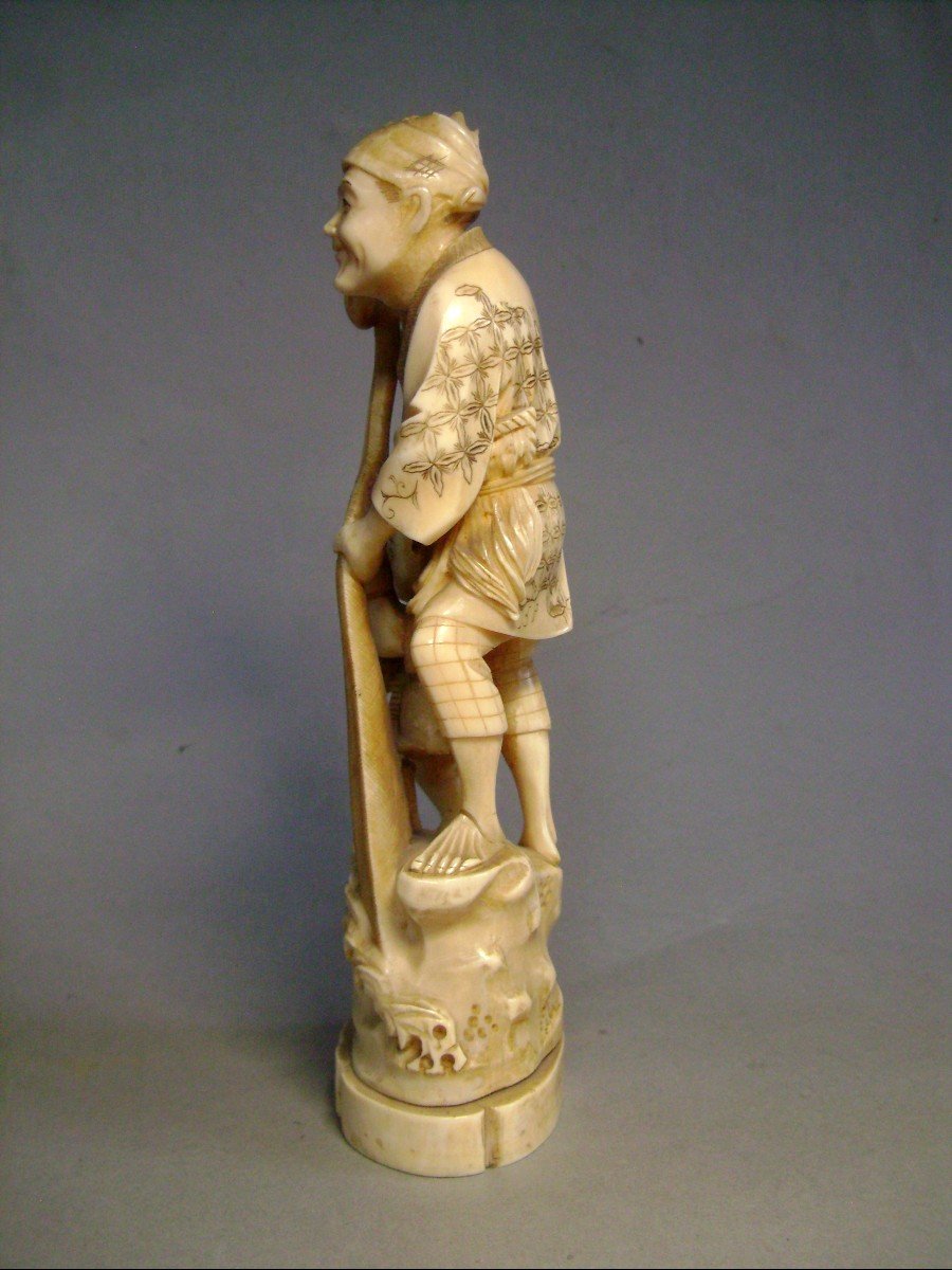 Okimono In Ivory. Net Fisherman And His Son. Japan Meiji Period (1868-1912)-photo-4