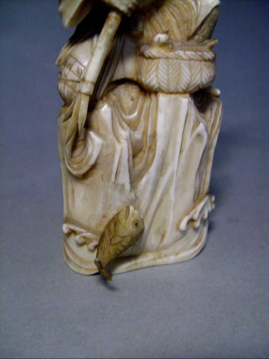 Okimono In Ivory. The Fisherman On The Lookout. Japan Late Meiji (1868-1912)-photo-5