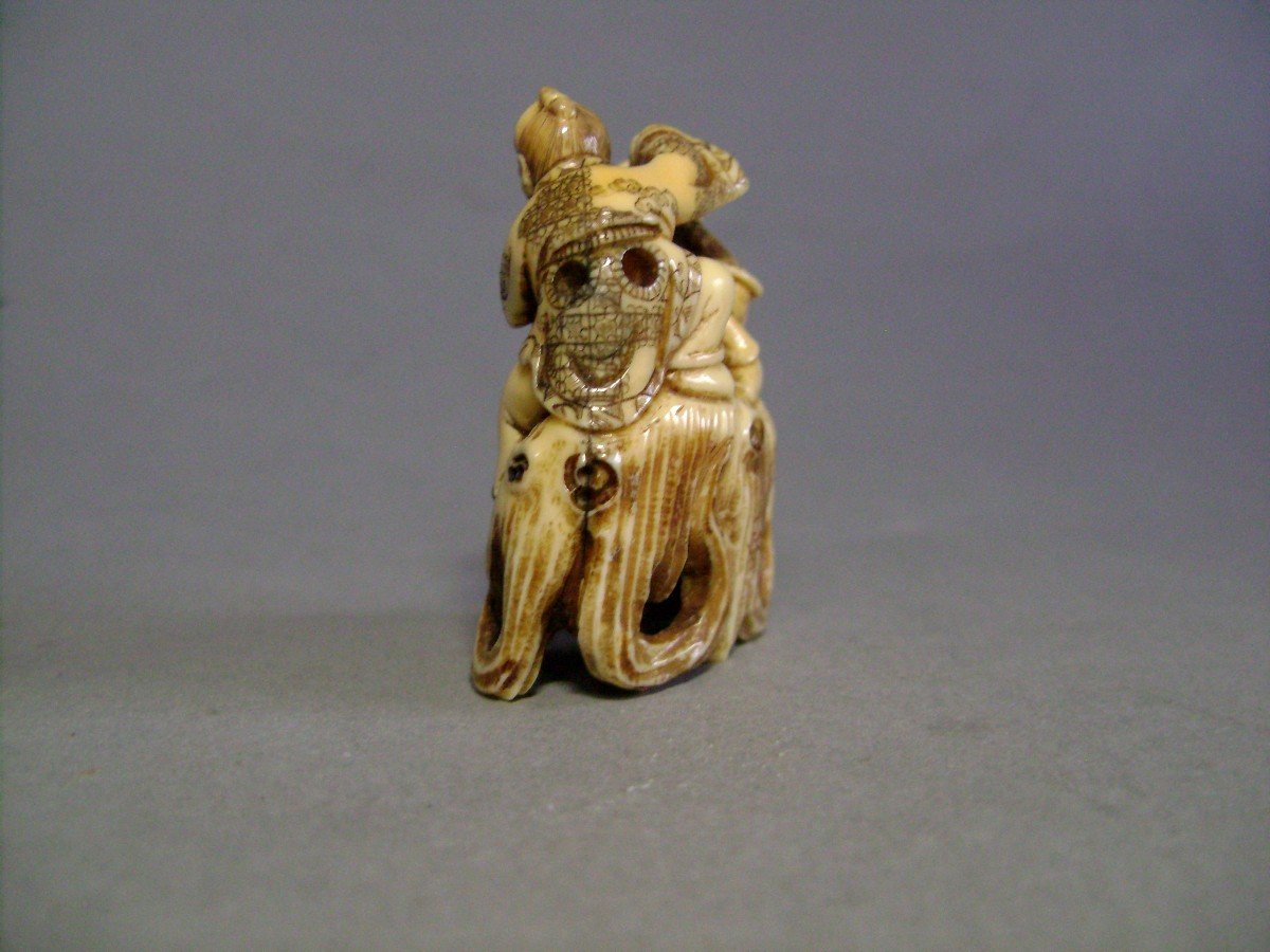 Netsuke In Ivory. The Craftsman With The Nö Mask. Japan Meiji Period (1868-1912)-photo-3
