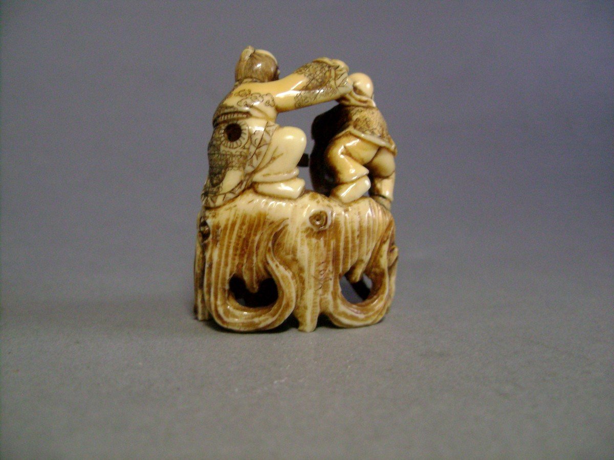 Netsuke In Ivory. The Craftsman With The Nö Mask. Japan Meiji Period (1868-1912)-photo-4