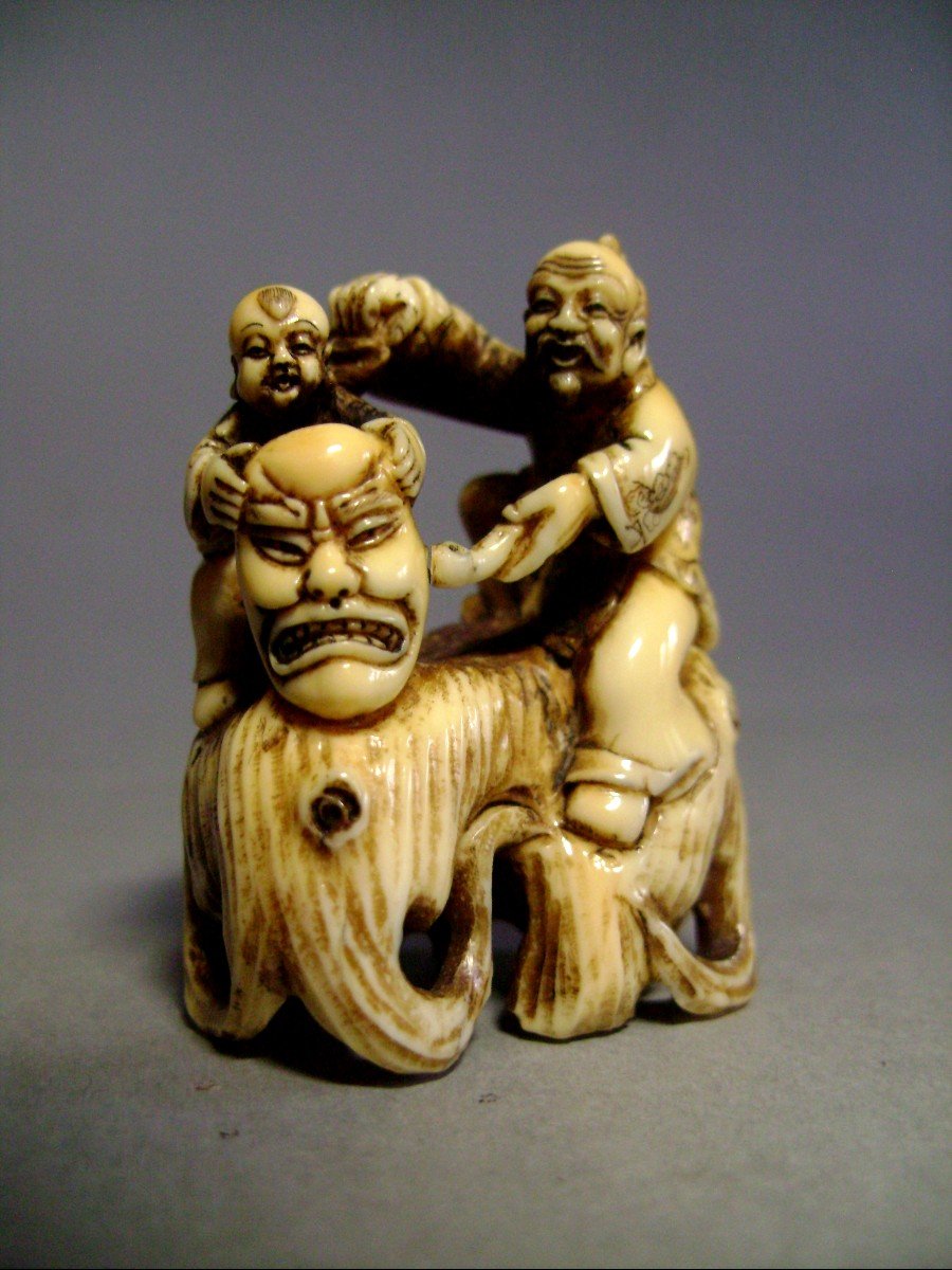 Netsuke In Ivory. The Craftsman With The Nö Mask. Japan Meiji Period (1868-1912)-photo-5